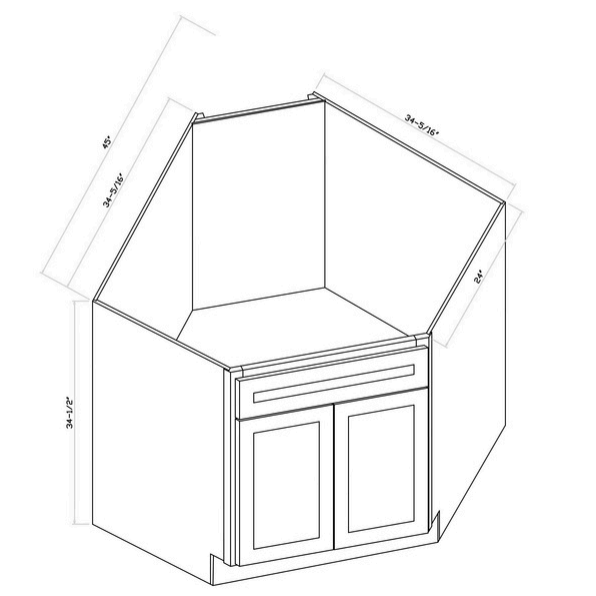 SBD45  Shaker Sink Base Diagonal 45" inches-Elite RTA Cabinetry 