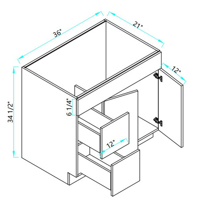 Vanity Sink and Drawers Base Combo Two Door