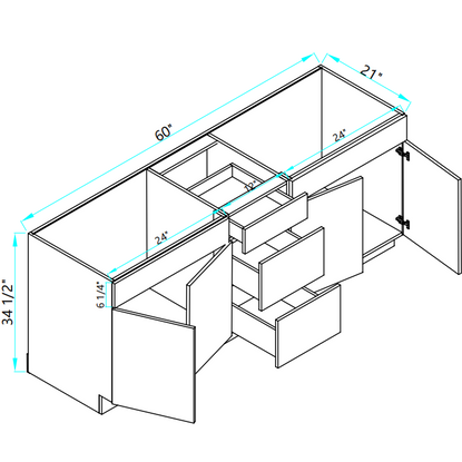 Vanity 2 Sinks and 3 Drawers Base Combo